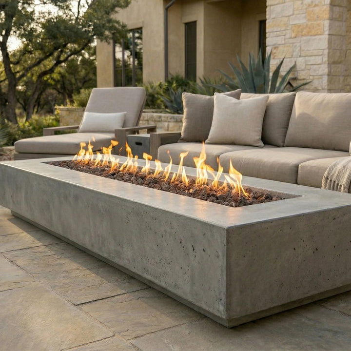 Tavola 110 Fire Table – 110" Extra-Long Rectangular Hand-Crafted Concrete Gas Fire Pit (90,000 BTUs, Propane or Natural Gas)