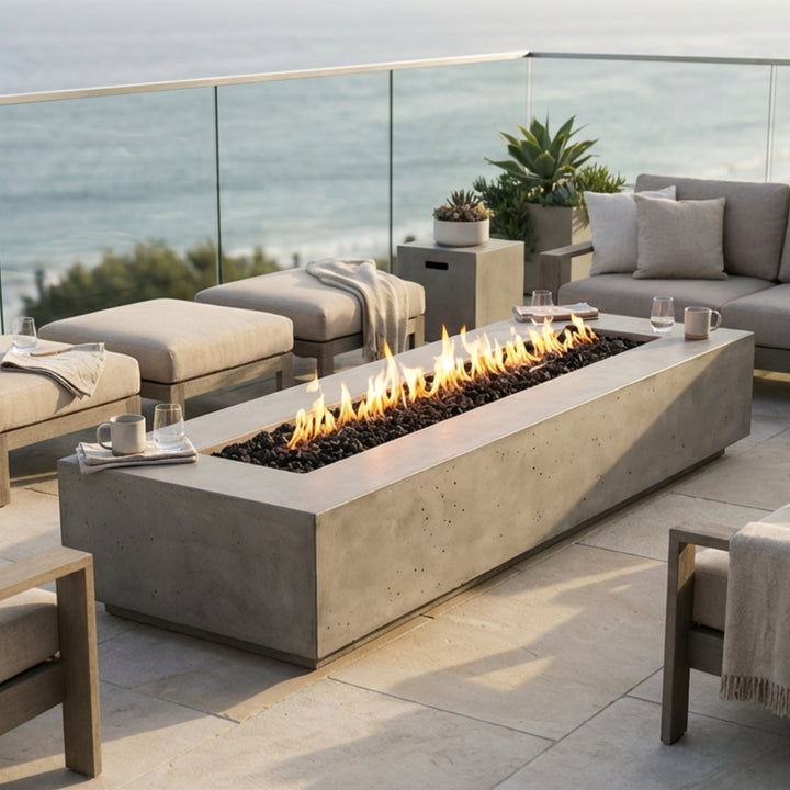 Tavola 110 Fire Table – 110" Extra-Long Rectangular Hand-Crafted Concrete Gas Fire Pit (90,000 BTUs, Propane or Natural Gas)