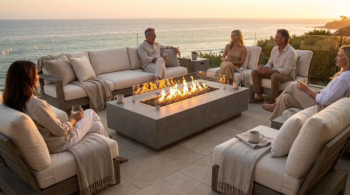 Tavola 110 Fire Table – 110" Extra-Long Rectangular Hand-Crafted Concrete Gas Fire Pit (90,000 BTUs, Propane or Natural Gas)