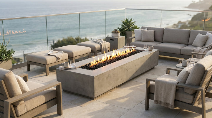 Tavola 110 Fire Table – 110" Extra-Long Rectangular Hand-Crafted Concrete Gas Fire Pit (90,000 BTUs, Propane or Natural Gas)