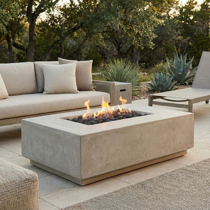 Tavola 1 Modern Concrete Fire Table 56" – Outdoor Gas Fire Pit by Prism Hardscapes
