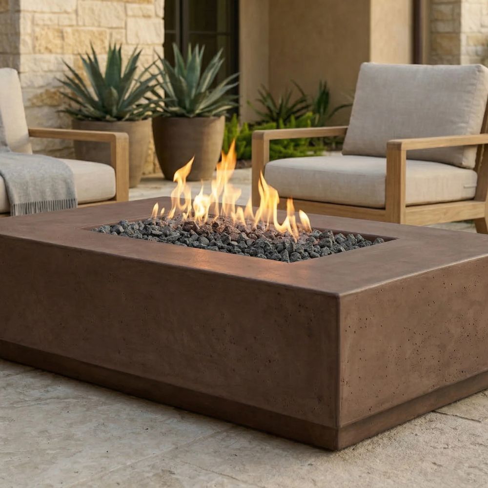 Tavola 1 Modern Concrete Fire Table 56" – Outdoor Gas Fire Pit by Prism Hardscapes