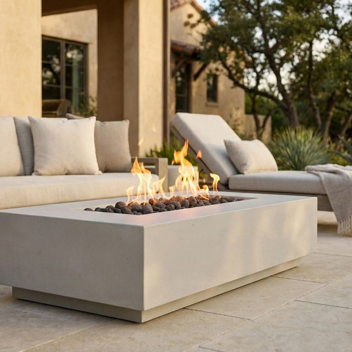 Tavola 1 Modern Concrete Fire Table 56" – Outdoor Gas Fire Pit by Prism Hardscapes