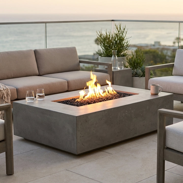 Tavola 1 Modern Concrete Fire Table 56" – Outdoor Gas Fire Pit by Prism Hardscapes