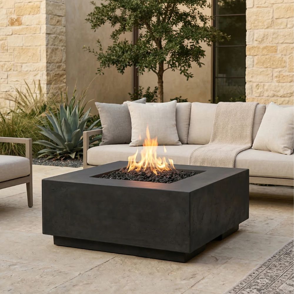 Tavola 2 Fire Table – 36" Square Hand-Crafted Concrete Gas Fire Pit (65,000 BTUs, Propane or Natural Gas)