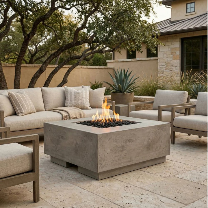 Tavola 2 Fire Table – 36" Square Hand-Crafted Concrete Gas Fire Pit (65,000 BTUs, Propane or Natural Gas)