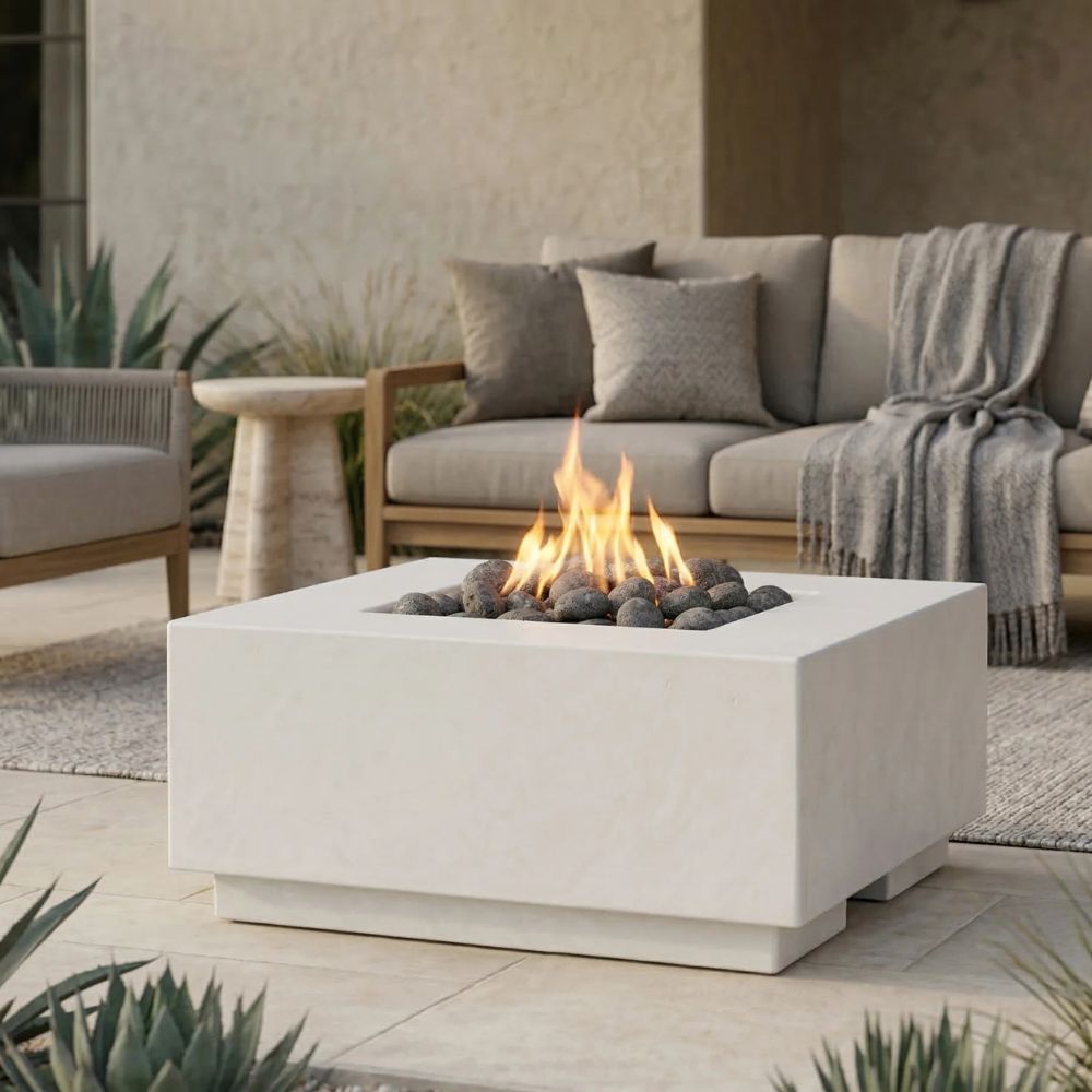 Tavola 2 Fire Table – 36" Square Hand-Crafted Concrete Gas Fire Pit (65,000 BTUs, Propane or Natural Gas)