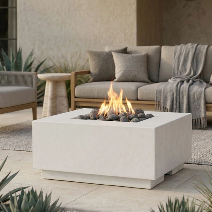 Tavola 2 Fire Table – 36" Square Hand-Crafted Concrete Gas Fire Pit (65,000 BTUs, Propane or Natural Gas)