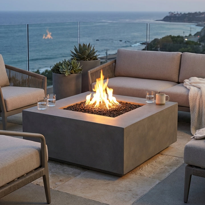 Tavola 2 Fire Table – 36" Square Hand-Crafted Concrete Gas Fire Pit (65,000 BTUs, Propane or Natural Gas)