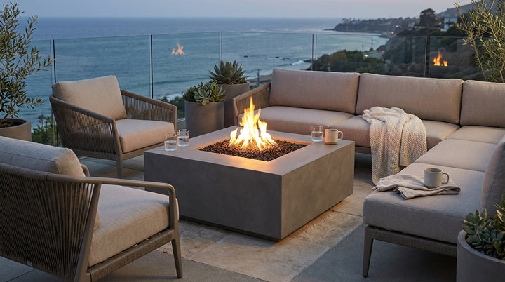 Tavola 2 Fire Table – 36" Square Hand-Crafted Concrete Gas Fire Pit (65,000 BTUs, Propane or Natural Gas)
