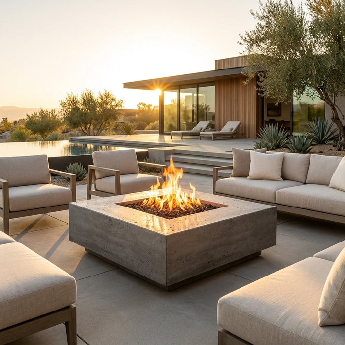 Tavola 3 Fire Table – 48" Square Hand-Crafted Concrete Gas Fire Pit (65,000 BTUs, Propane or Natural Gas)