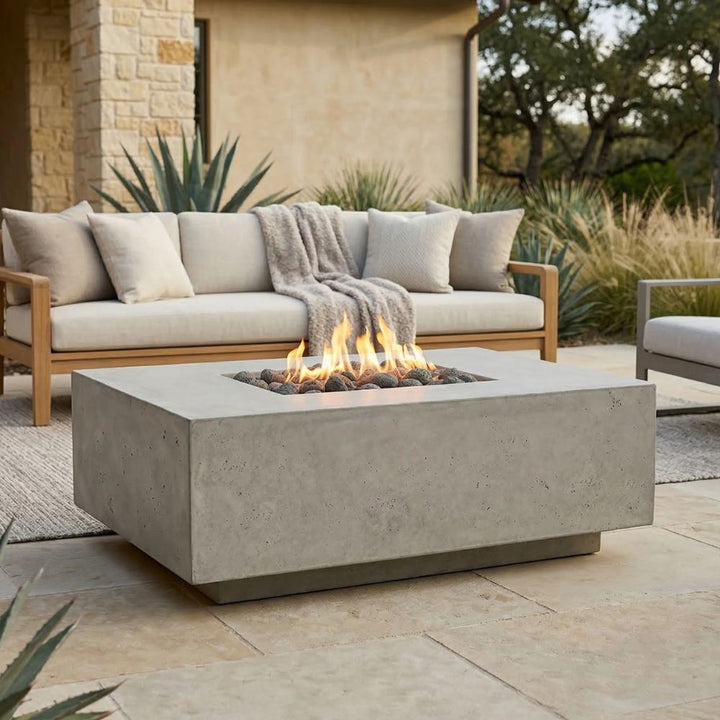 Tavola 3 Fire Table – 48" Square Hand-Crafted Concrete Gas Fire Pit (65,000 BTUs, Propane or Natural Gas)