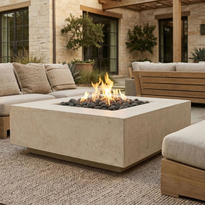 Tavola 42 Fire Table – 42" Square Hand-Crafted Concrete Gas Fire Pit (65,000 BTUs, Propane or Natural Gas)