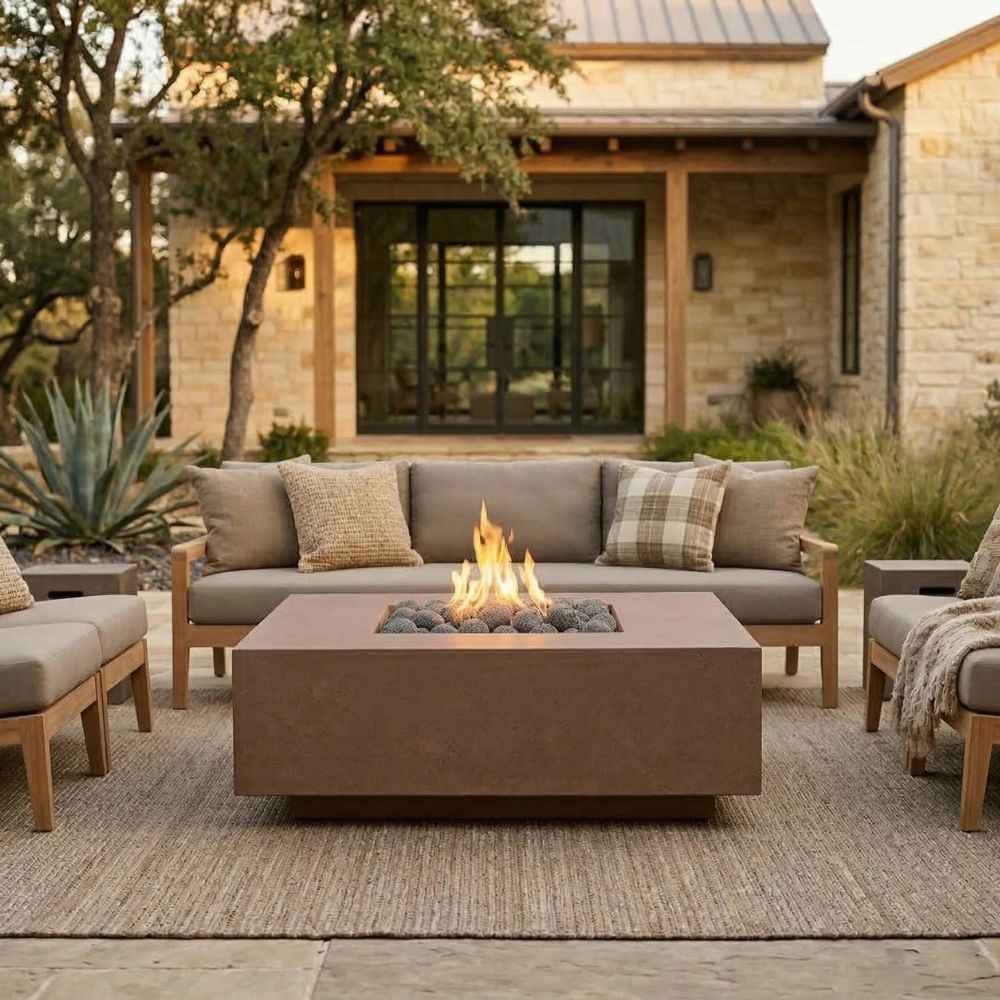 Tavola 42 Fire Table – 42" Square Hand-Crafted Concrete Gas Fire Pit (65,000 BTUs, Propane or Natural Gas)