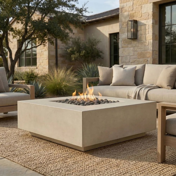 Tavola 42 Fire Table – 42" Square Hand-Crafted Concrete Gas Fire Pit (65,000 BTUs, Propane or Natural Gas)