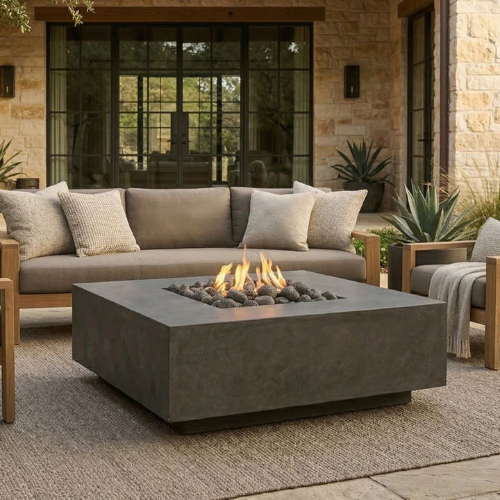 Tavola 42 Fire Table – 42" Square Hand-Crafted Concrete Gas Fire Pit (65,000 BTUs, Propane or Natural Gas)