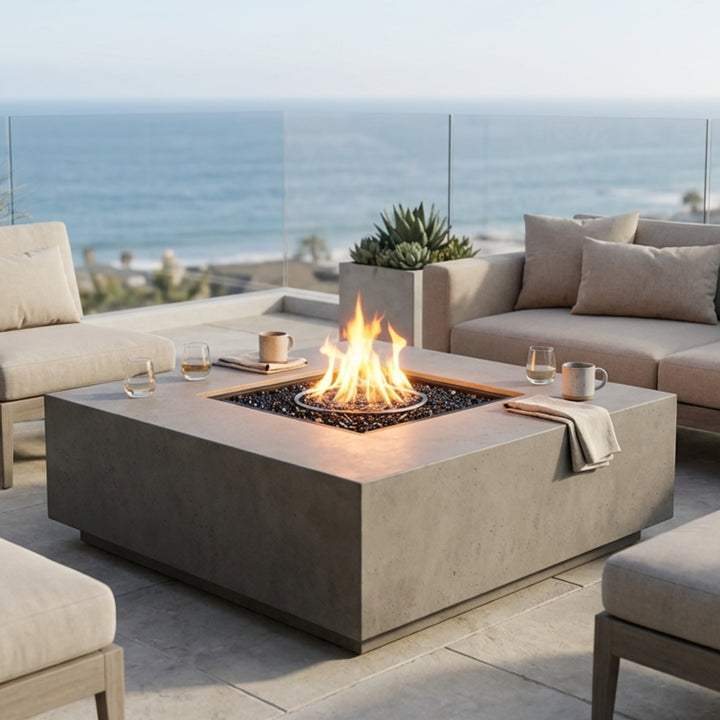 Tavola 42 Fire Table – 42" Square Hand-Crafted Concrete Gas Fire Pit (65,000 BTUs, Propane or Natural Gas)