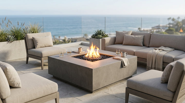Tavola 42 Fire Table – 42" Square Hand-Crafted Concrete Gas Fire Pit (65,000 BTUs, Propane or Natural Gas)