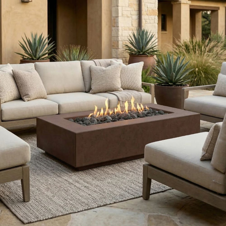Tavola 4 Fire Table – 66" Rectangular Hand-Crafted Concrete Gas Fire Pit (65,000 BTUs, Propane or Natural Gas)