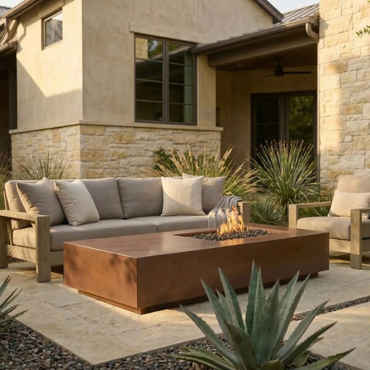 Tavola 5 Asymmetrical Outdoor Gas Fire Table – Modern Patio Centerpiece (38"x80")