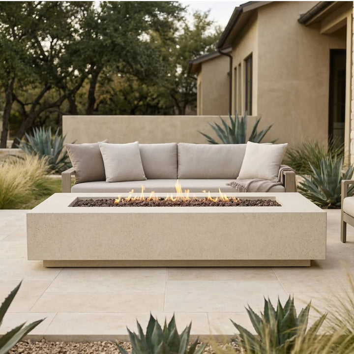 Tavola 6 Fire Table – 90" Rectangular Hand-Crafted Concrete Gas Fire Pit (90,000 BTUs, Propane or Natural Gas)