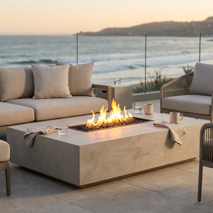 Tavola 66 Slim Fire Table – 66" Rectangular Hand-Crafted Concrete Gas Fire Pit (65,000 BTUs, Propane or Natural Gas)
