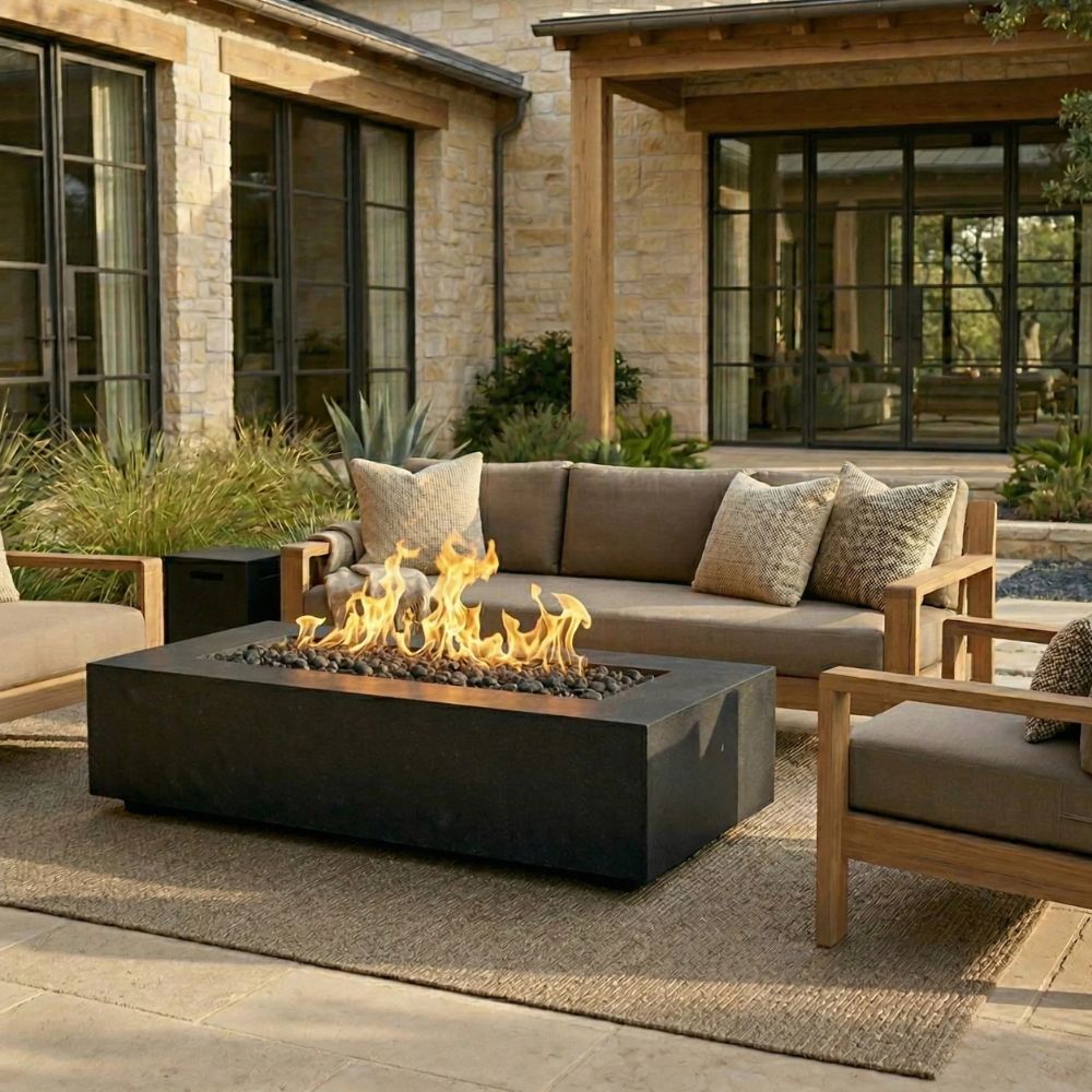 Tavola 66 Slim Fire Table – 66" Rectangular Hand-Crafted Concrete Gas Fire Pit (65,000 BTUs, Propane or Natural Gas)