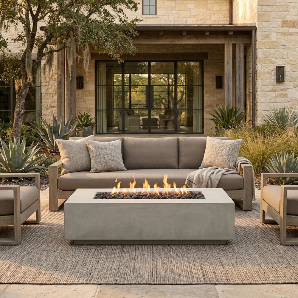Tavola 66 Slim Fire Table – 66" Rectangular Hand-Crafted Concrete Gas Fire Pit (65,000 BTUs, Propane or Natural Gas)