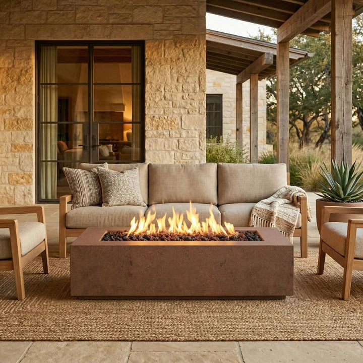 Tavola 66 Slim Fire Table – 66" Rectangular Hand-Crafted Concrete Gas Fire Pit (65,000 BTUs, Propane or Natural Gas)