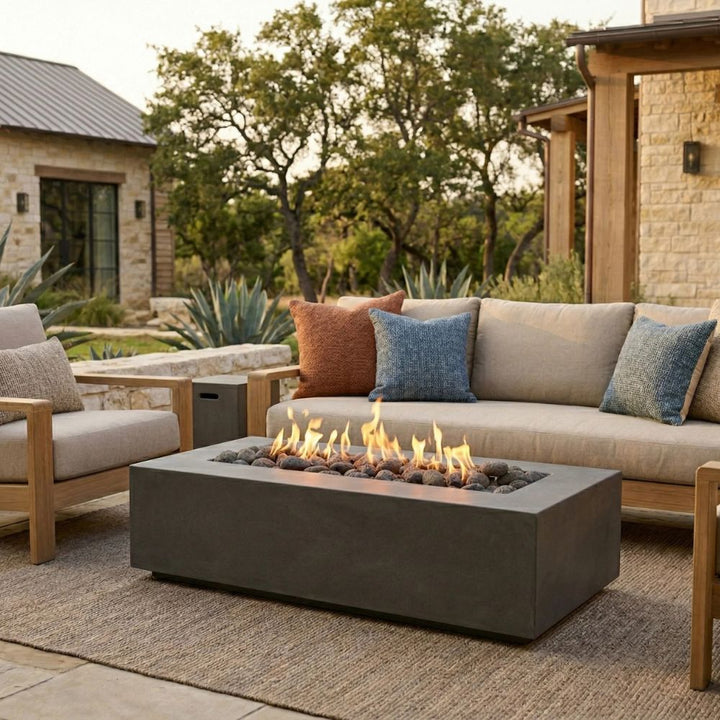 Tavola 66 Slim Fire Table – 66" Rectangular Hand-Crafted Concrete Gas Fire Pit (65,000 BTUs, Propane or Natural Gas)