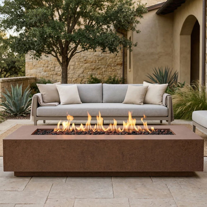 Tavola 6 Fire Table – 90" Rectangular Hand-Crafted Concrete Gas Fire Pit (90,000 BTUs, Propane or Natural Gas)