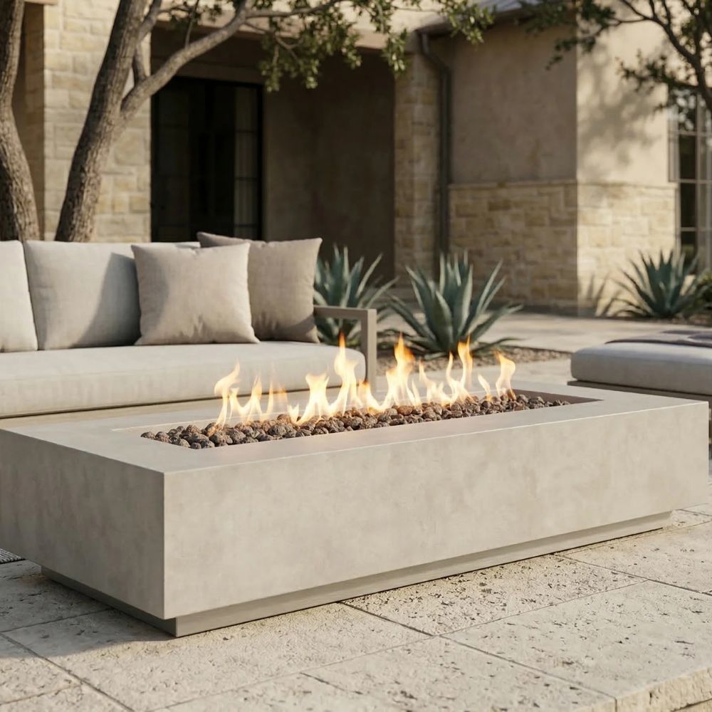 Tavola 6 Fire Table – 90" Rectangular Hand-Crafted Concrete Gas Fire Pit (90,000 BTUs, Propane or Natural Gas)