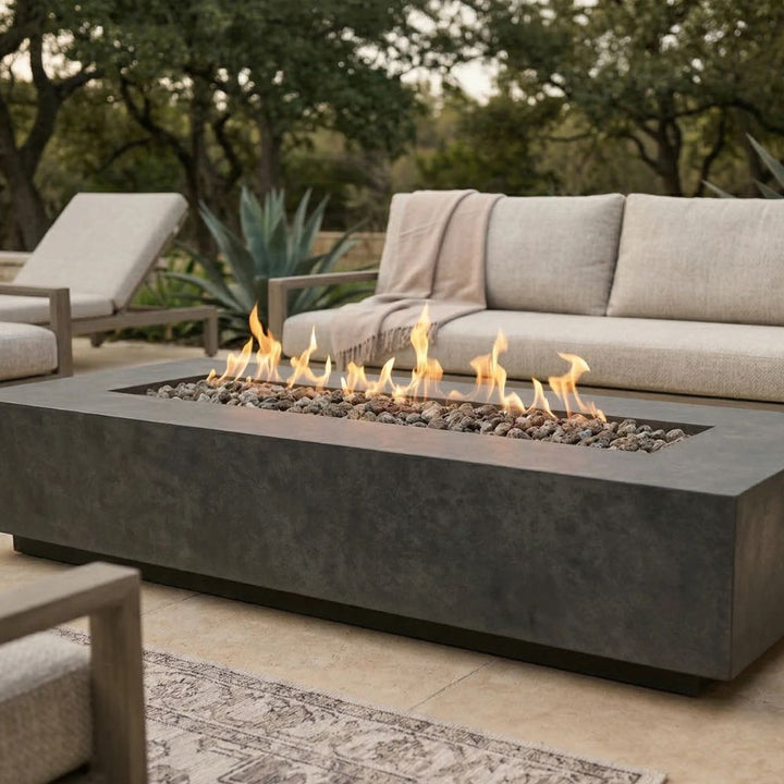 Tavola 6 Fire Table – 90" Rectangular Hand-Crafted Concrete Gas Fire Pit (90,000 BTUs, Propane or Natural Gas)