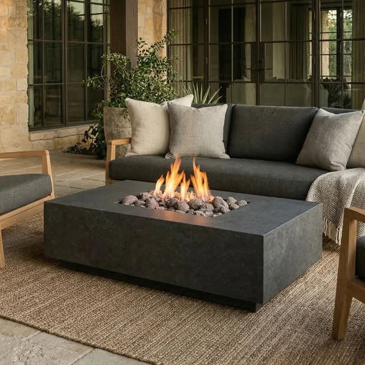 Tavola 7 Fire Table – 60" Rectangular Hand-Crafted Concrete Gas Fire Pit (65,000 BTUs, Propane or Natural Gas)