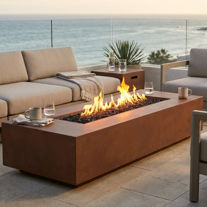 Tavola 72 Fire Table – 72" Slim Rectangular Hand-Crafted Concrete Gas Fire Pit (65,000 BTUs, Propane or Natural Gas)
