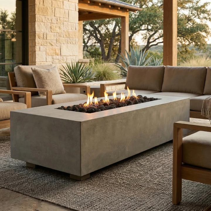 Tavola 72 Fire Table – 72" Slim Rectangular Hand-Crafted Concrete Gas Fire Pit (65,000 BTUs, Propane or Natural Gas)