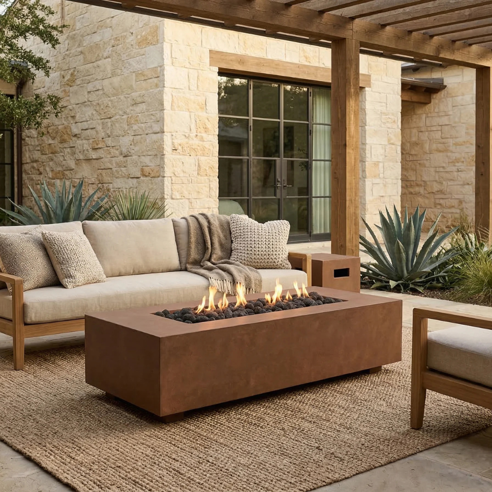 Tavola 72 Fire Table – 72" Slim Rectangular Hand-Crafted Concrete Gas Fire Pit (65,000 BTUs, Propane or Natural Gas)