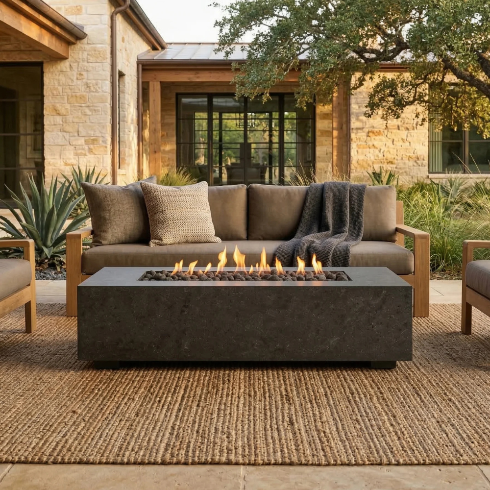 Tavola 72 Fire Table – 72" Slim Rectangular Hand-Crafted Concrete Gas Fire Pit (65,000 BTUs, Propane or Natural Gas)