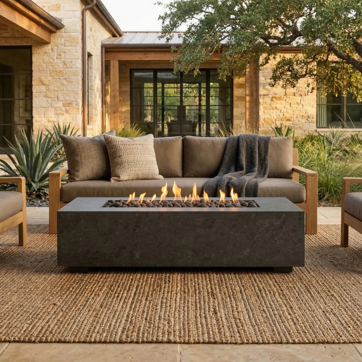 Tavola 72 Fire Table – 72" Slim Rectangular Hand-Crafted Concrete Gas Fire Pit (65,000 BTUs, Propane or Natural Gas)