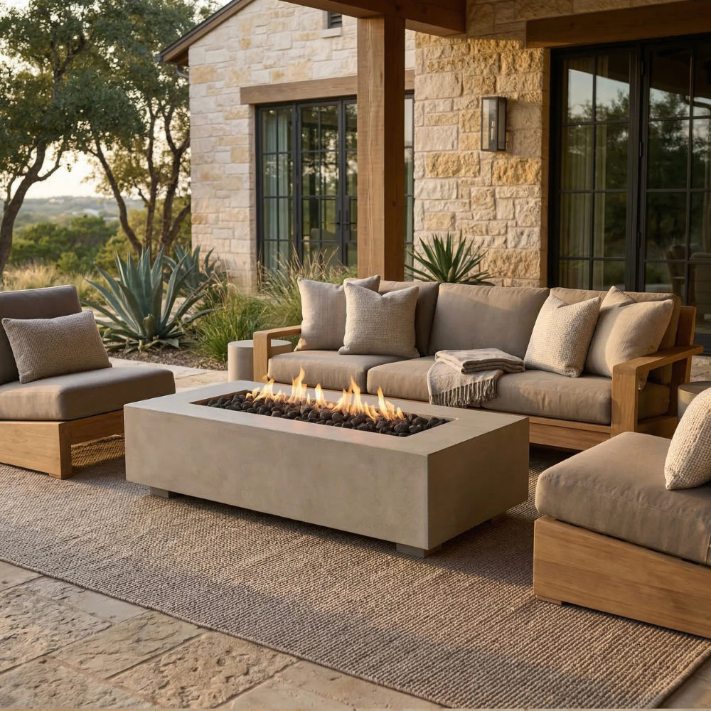 Tavola 72 Fire Table – 72" Slim Rectangular Hand-Crafted Concrete Gas Fire Pit (65,000 BTUs, Propane or Natural Gas)