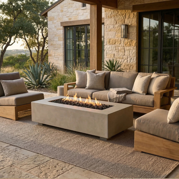 Tavola 72 Fire Table – 72" Slim Rectangular Hand-Crafted Concrete Gas Fire Pit (65,000 BTUs, Propane or Natural Gas)