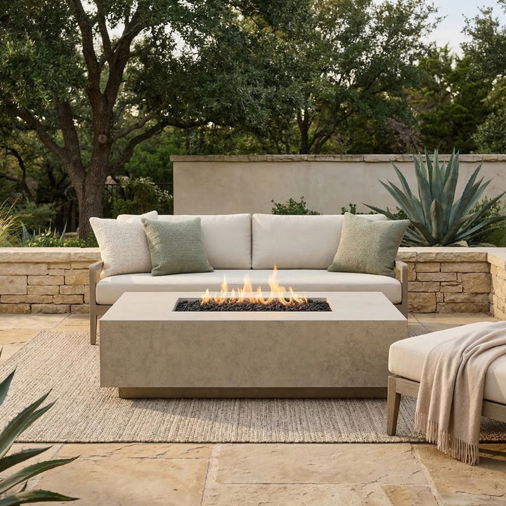 Tavola 7 Fire Table – 60" Rectangular Hand-Crafted Concrete Gas Fire Pit (65,000 BTUs, Propane or Natural Gas)