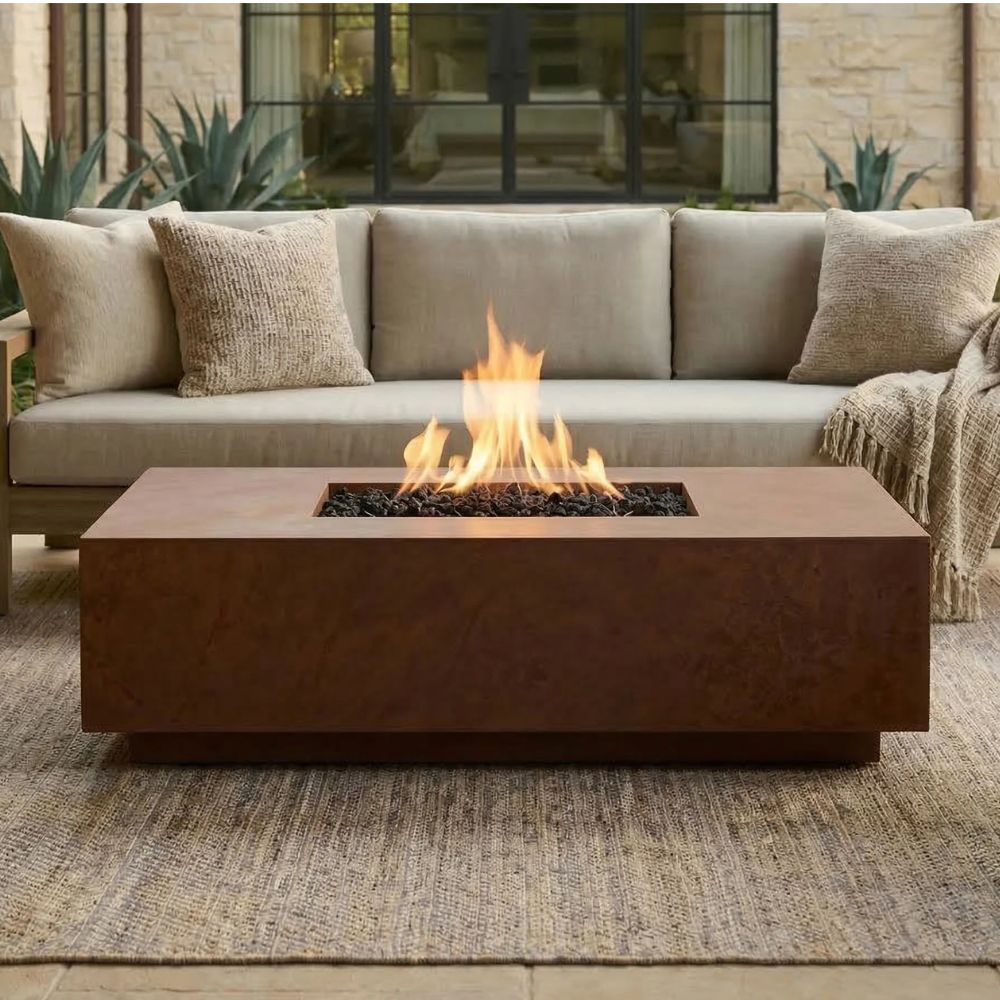 Tavola 7 Fire Table – 60" Rectangular Hand-Crafted Concrete Gas Fire Pit (65,000 BTUs, Propane or Natural Gas)