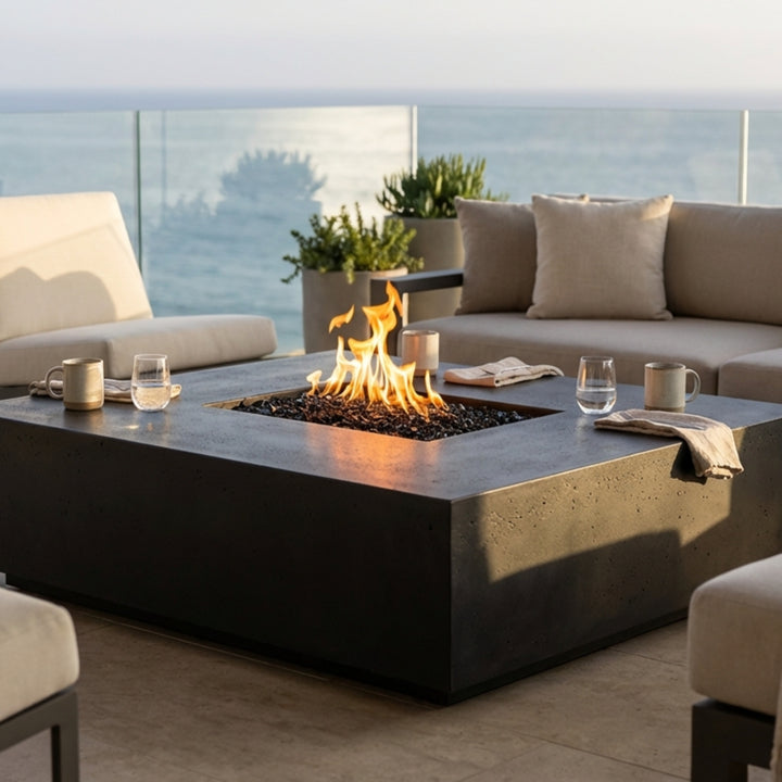Tavola 7 Fire Table – 60" Rectangular Hand-Crafted Concrete Gas Fire Pit (65,000 BTUs, Propane or Natural Gas)