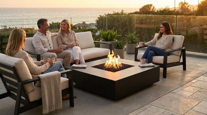 Tavola 7 Fire Table – 60" Rectangular Hand-Crafted Concrete Gas Fire Pit (65,000 BTUs, Propane or Natural Gas)