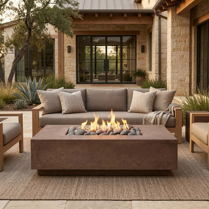 Tavola 8 Fire Table – 60" Rectangular Hand-Crafted Concrete Gas Fire Pit (65,000 BTUs, Propane or Natural Gas)