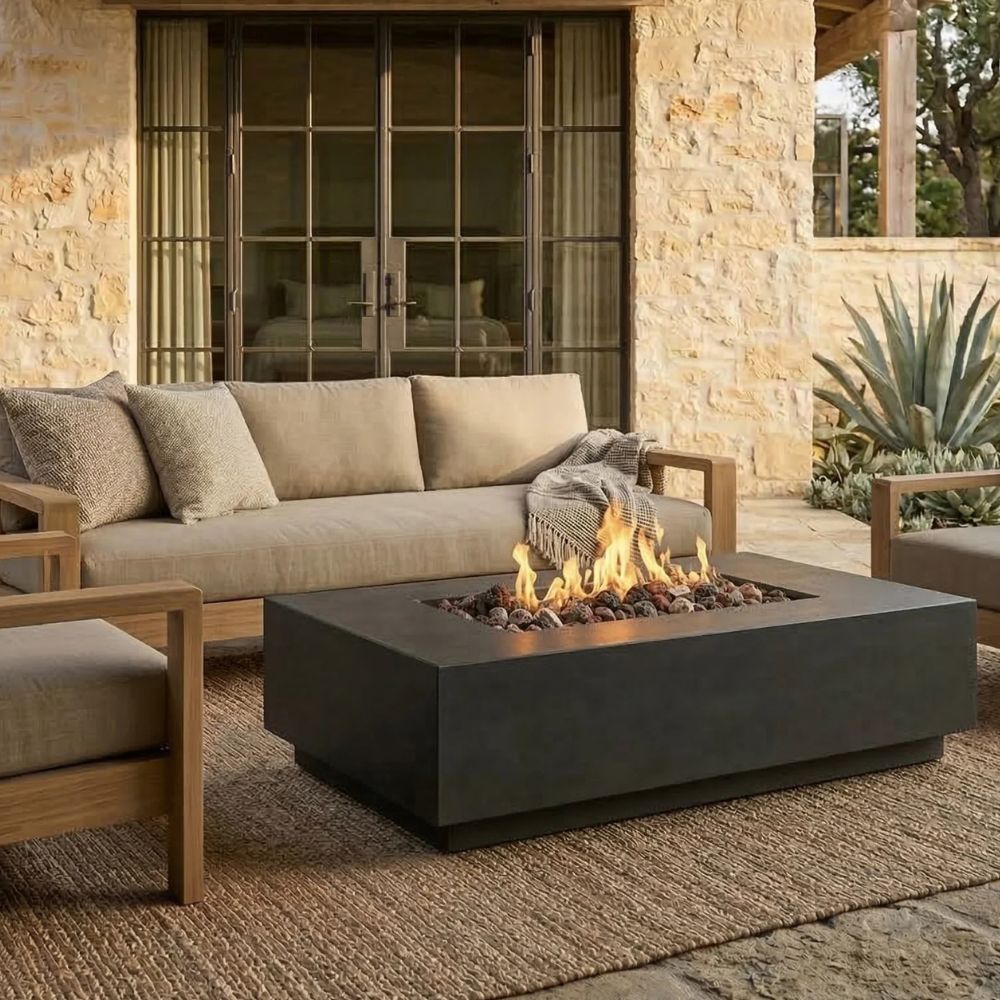 Tavola 8 Fire Table – 60" Rectangular Hand-Crafted Concrete Gas Fire Pit (65,000 BTUs, Propane or Natural Gas)