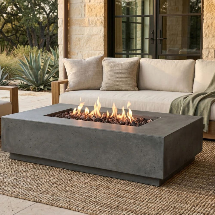Tavola 8 Fire Table – 60" Rectangular Hand-Crafted Concrete Gas Fire Pit (65,000 BTUs, Propane or Natural Gas)