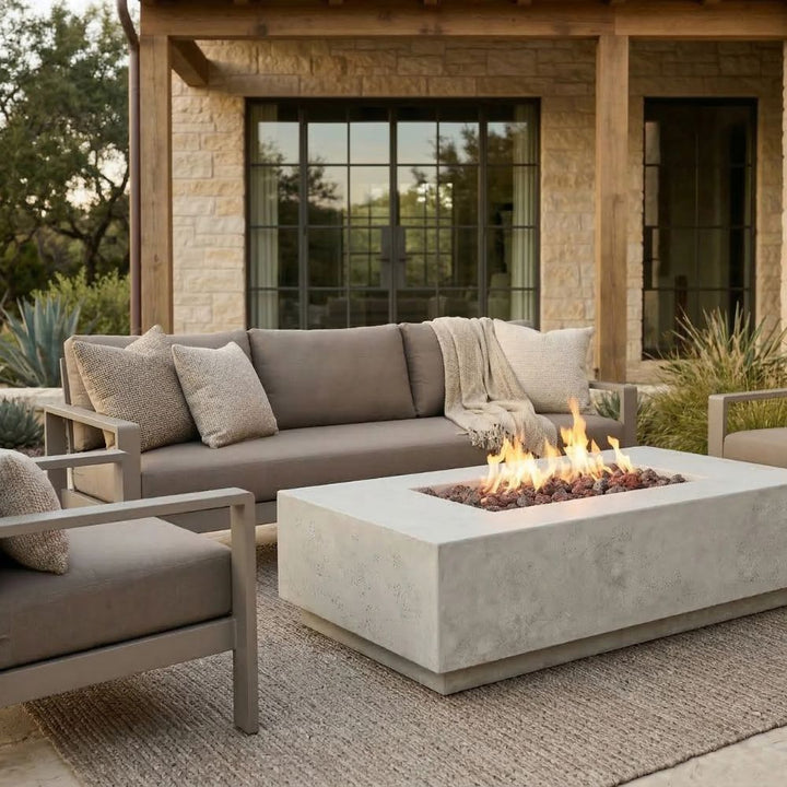 Tavola 8 Fire Table – 60" Rectangular Hand-Crafted Concrete Gas Fire Pit (65,000 BTUs, Propane or Natural Gas)
