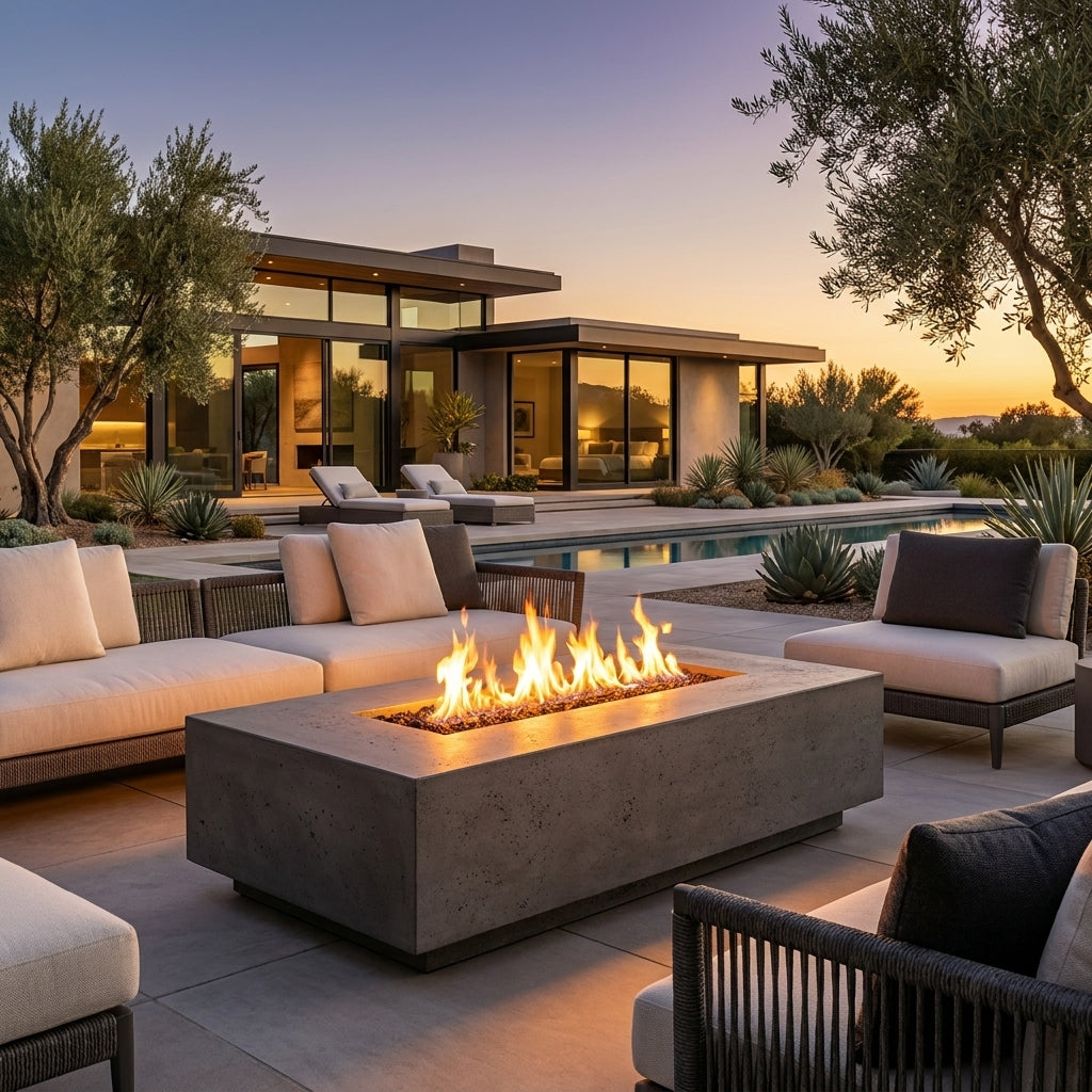 Tavola 8 Fire Table – 60" Rectangular Hand-Crafted Concrete Gas Fire Pit (65,000 BTUs, Propane or Natural Gas)